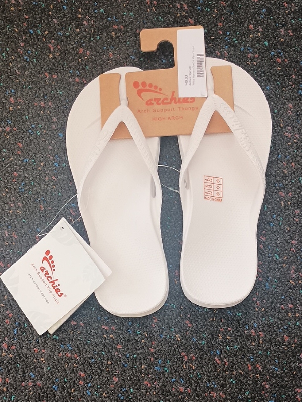 Archie's White Arch Support Flip Flop Thong Sandals